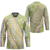 Green Palaka Hawaii Leis Hockey Jersey Hawaiian-plaid Elegant Tropical Vibes - Polynesian Pride