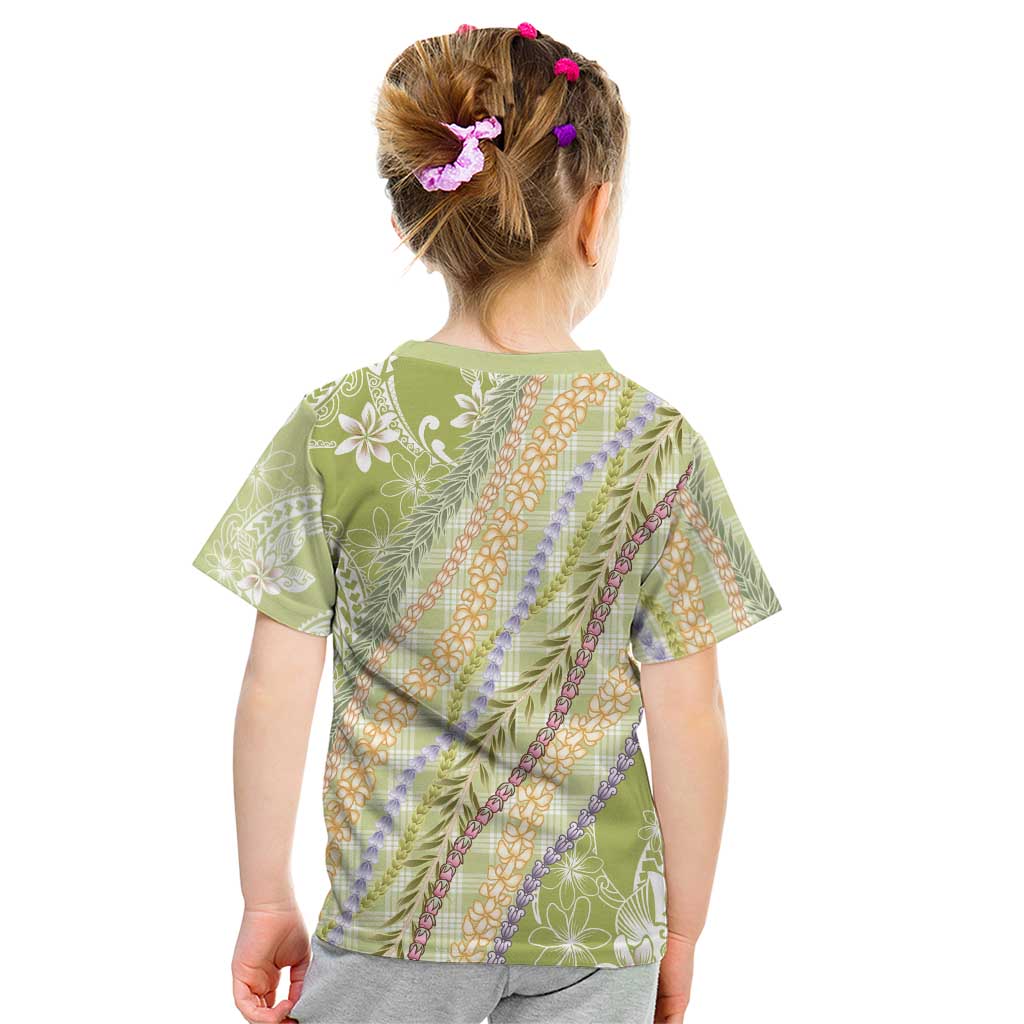 Green Palaka Hawaii Leis Kid T Shirt Hawaiian-plaid Elegant Tropical Vibes - Polynesian Pride