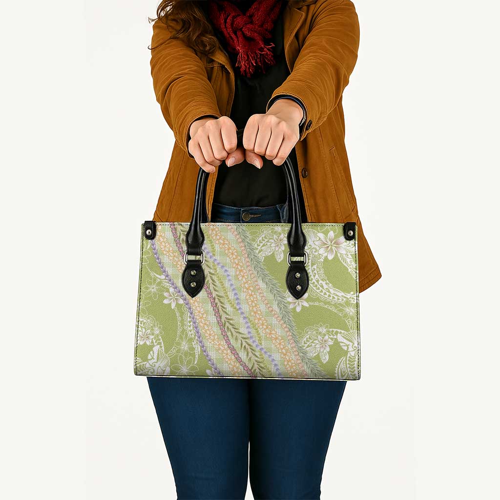Green Palaka Hawaii Leis Leather Bag Hawaiian-plaid Elegant Tropical Vibes - Polynesian Pride