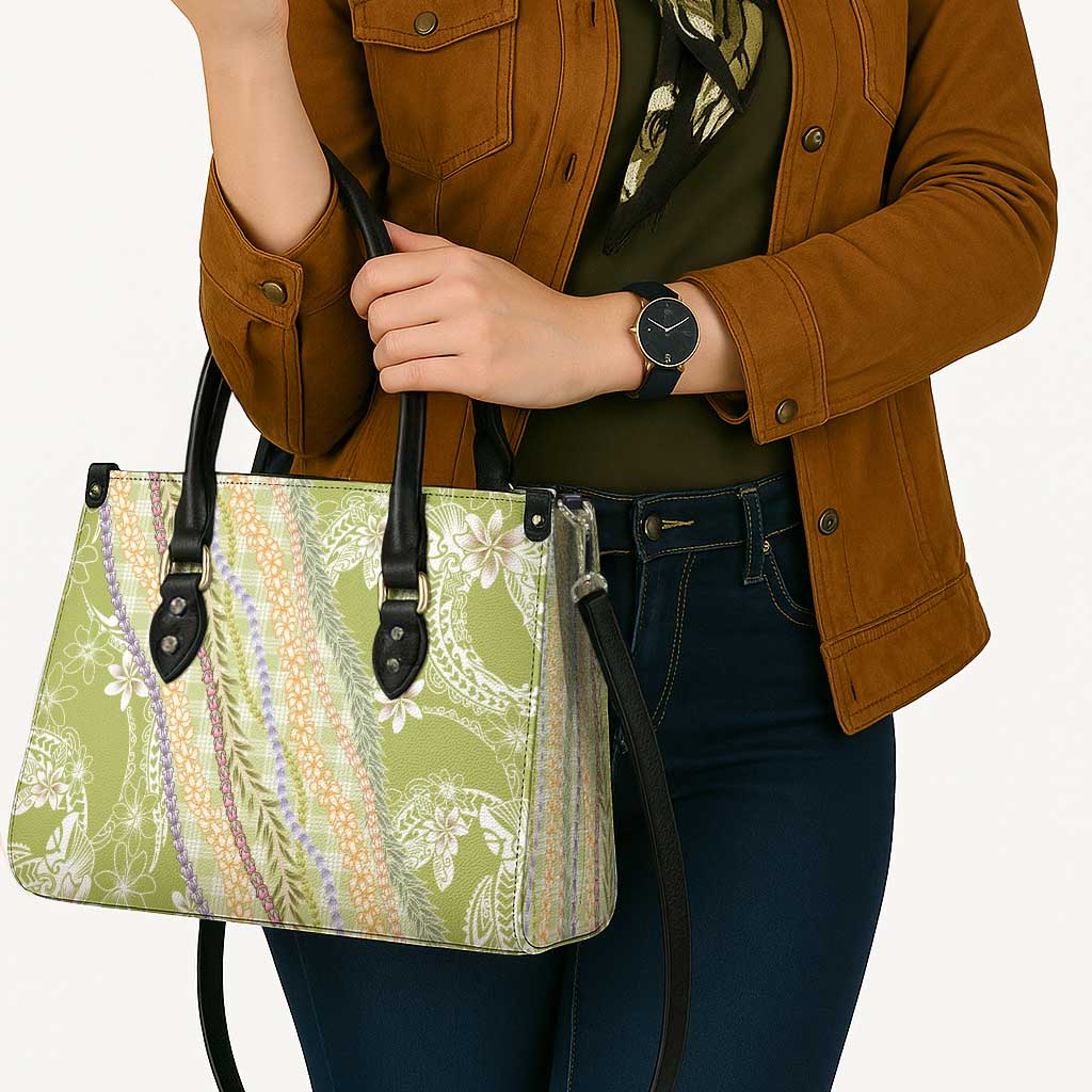 Green Palaka Hawaii Leis Leather Bag Hawaiian-plaid Elegant Tropical Vibes - Polynesian Pride