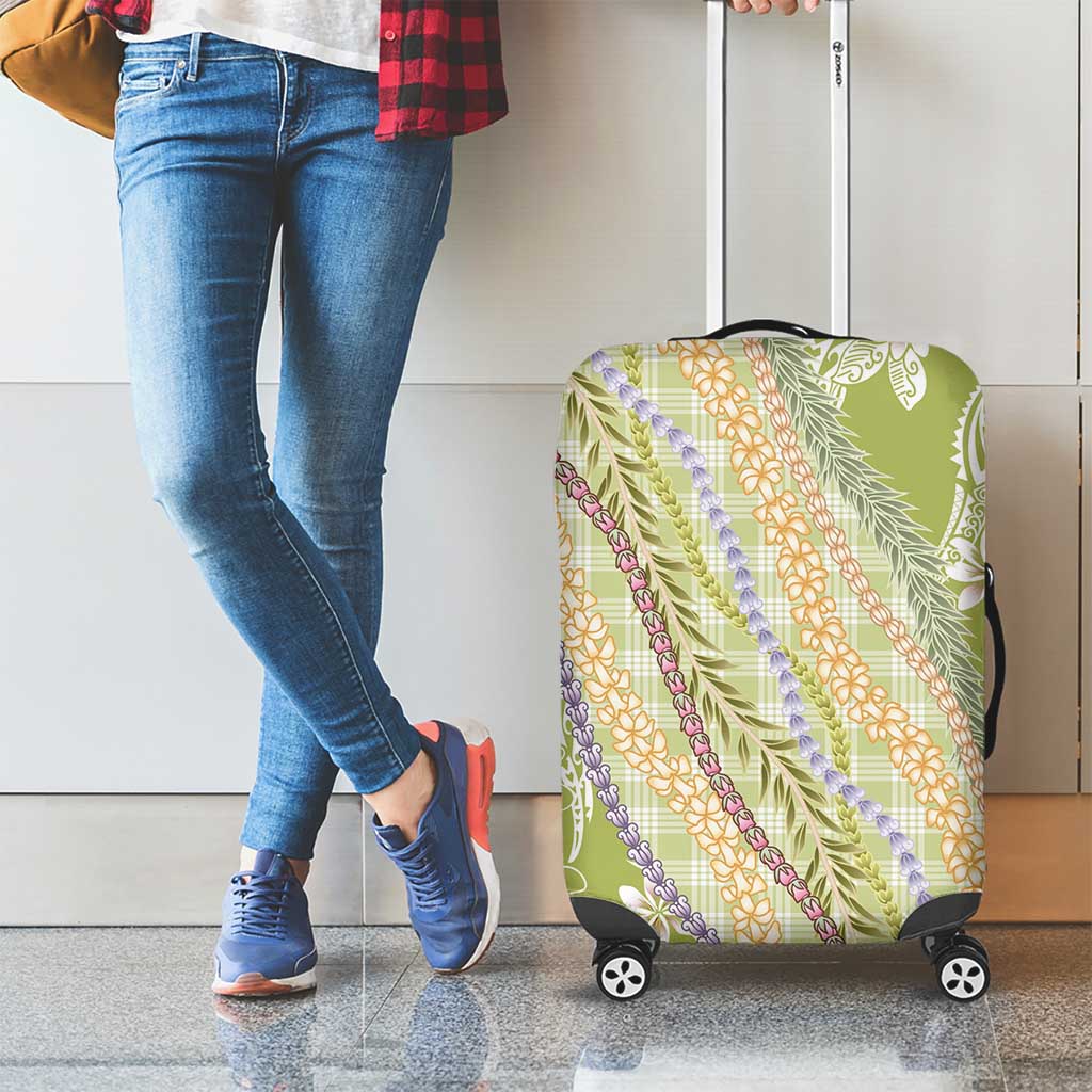 Green Palaka Hawaii Leis Luggage Cover Hawaiian-plaid Elegant Tropical Vibes - Polynesian Pride