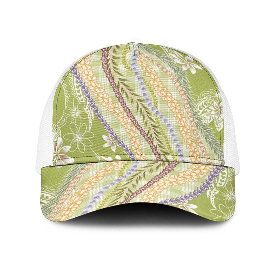 Green Palaka Hawaii Leis Mesh Trucker Cap Hawaiian-plaid Elegant Tropical Vibes - Polynesian Pride