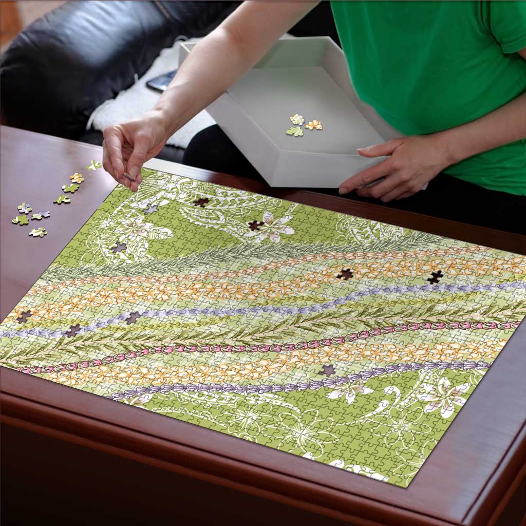 Green Palaka Hawaii Leis Puzzle Hawaiian-plaid Elegant Tropical Vibes - Polynesian Pride