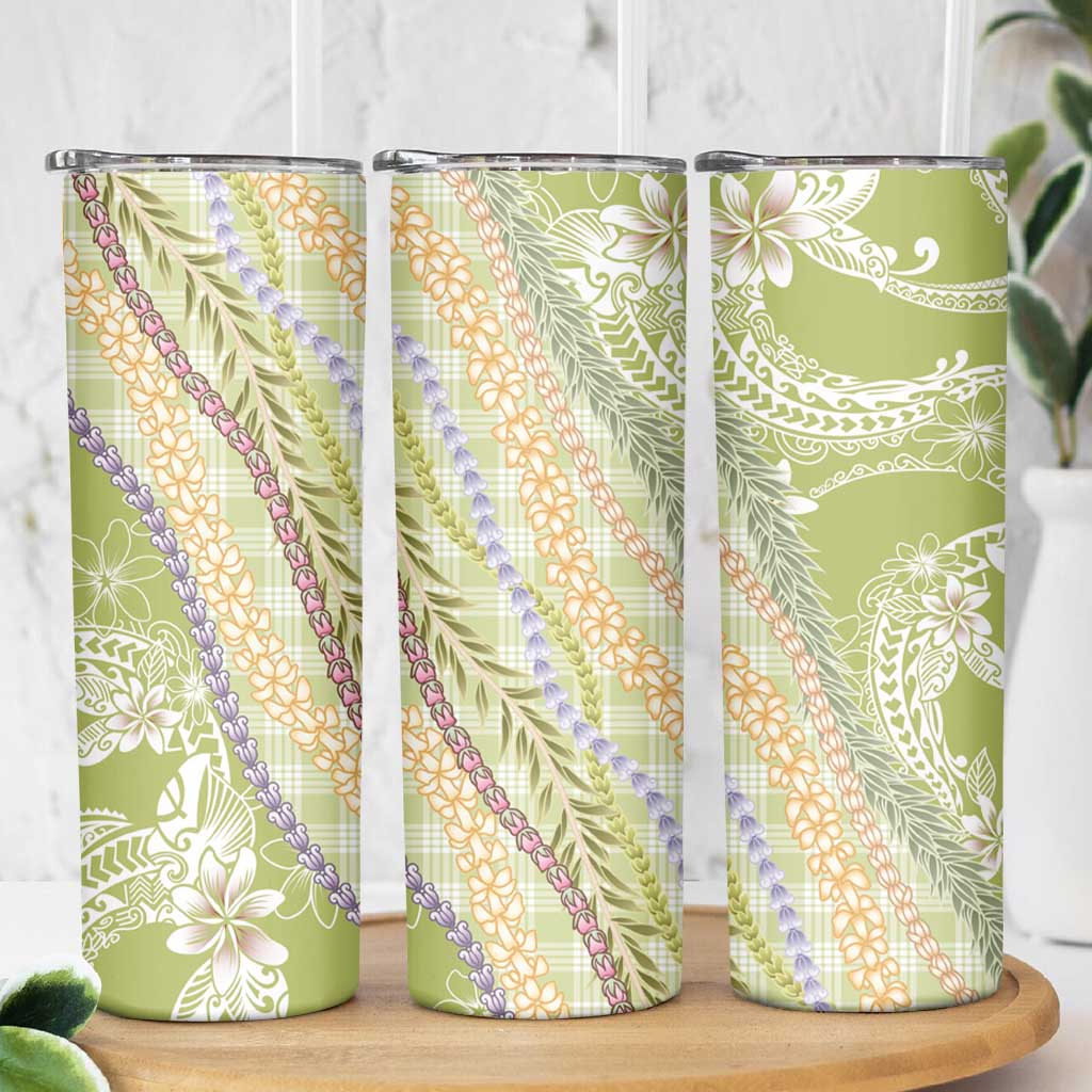 Green Palaka Hawaii Leis Skinny Tumbler Hawaiian-plaid Elegant Tropical Vibes - Polynesian Pride