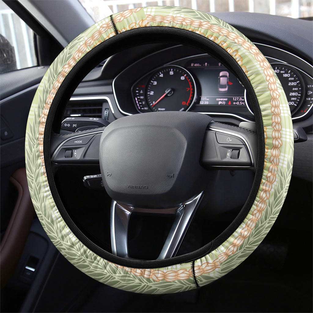 Green Palaka Hawaii Leis Steering Wheel Cover Hawaiian-plaid Elegant Tropical Vibes LT14 - Polynesian Pride