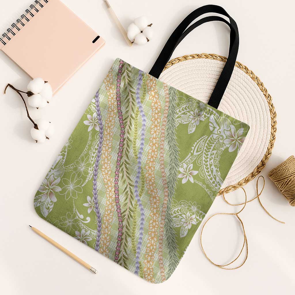 Green Palaka Hawaii Leis Tote Bag Hawaiian-plaid Elegant Tropical Vibes - Polynesian Pride