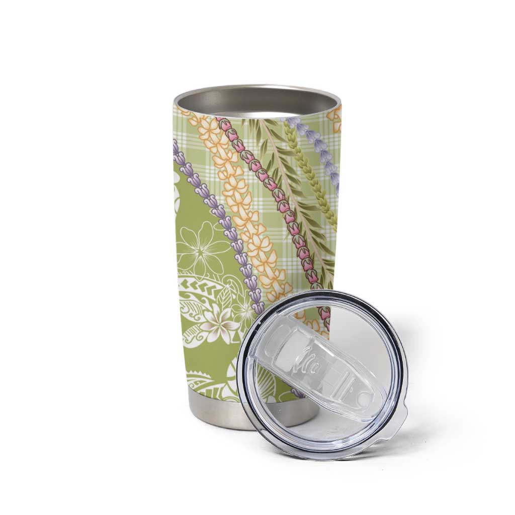 Green Palaka Hawaii Leis Tumbler Cup Hawaiian-plaid Elegant Tropical Vibes - Polynesian Pride
