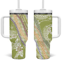 Green Palaka Hawaii Leis Tumbler With Handle Hawaiian-plaid Elegant Tropical Vibes LT14 One Size: 40 oz Green - Polynesian Pride