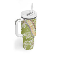 Green Palaka Hawaii Leis Tumbler With Handle Hawaiian-plaid Elegant Tropical Vibes LT14 - Polynesian Pride