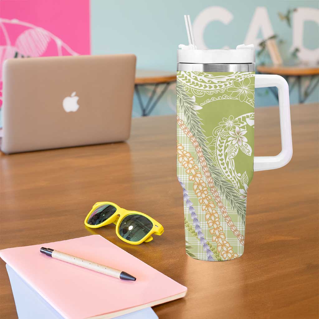 Green Palaka Hawaii Leis Tumbler With Handle Hawaiian-plaid Elegant Tropical Vibes LT14 - Polynesian Pride