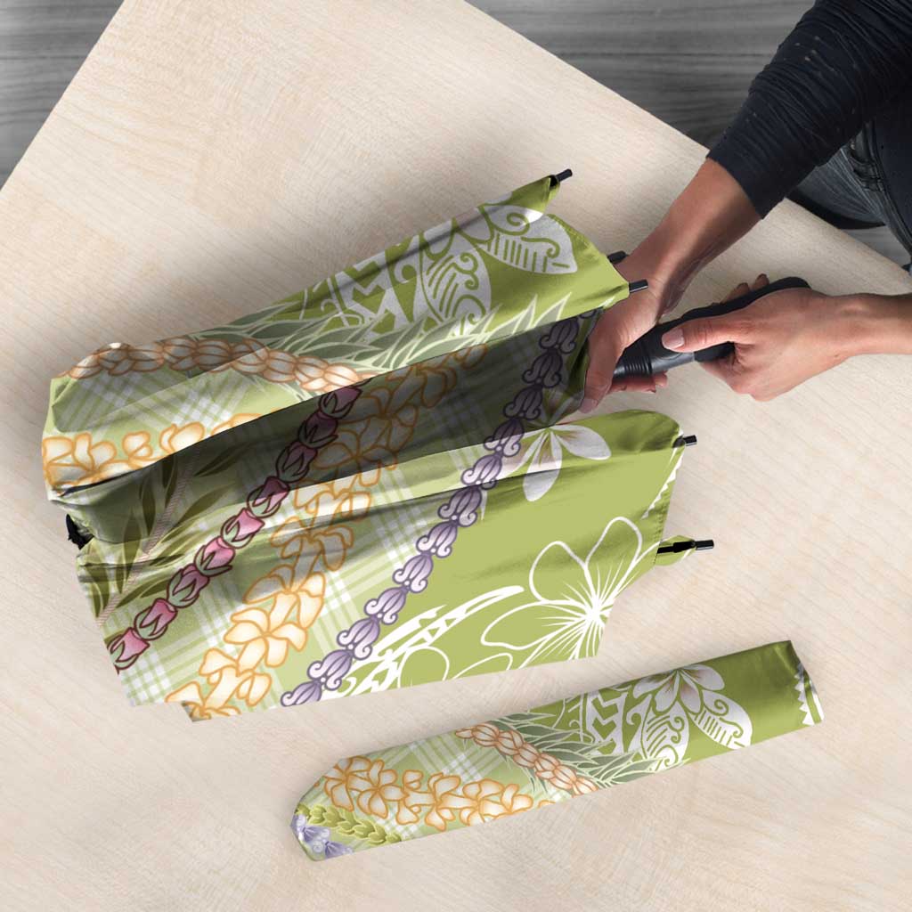 Green Palaka Hawaii Leis Umbrella Hawaiian-plaid Elegant Tropical Vibes - Polynesian Pride