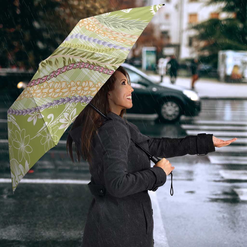 Green Palaka Hawaii Leis Umbrella Hawaiian-plaid Elegant Tropical Vibes - Polynesian Pride