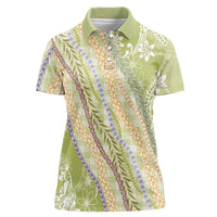 Green Palaka Hawaii Leis Women Polo Shirt Hawaiian-plaid Elegant Tropical Vibes - Polynesian Pride