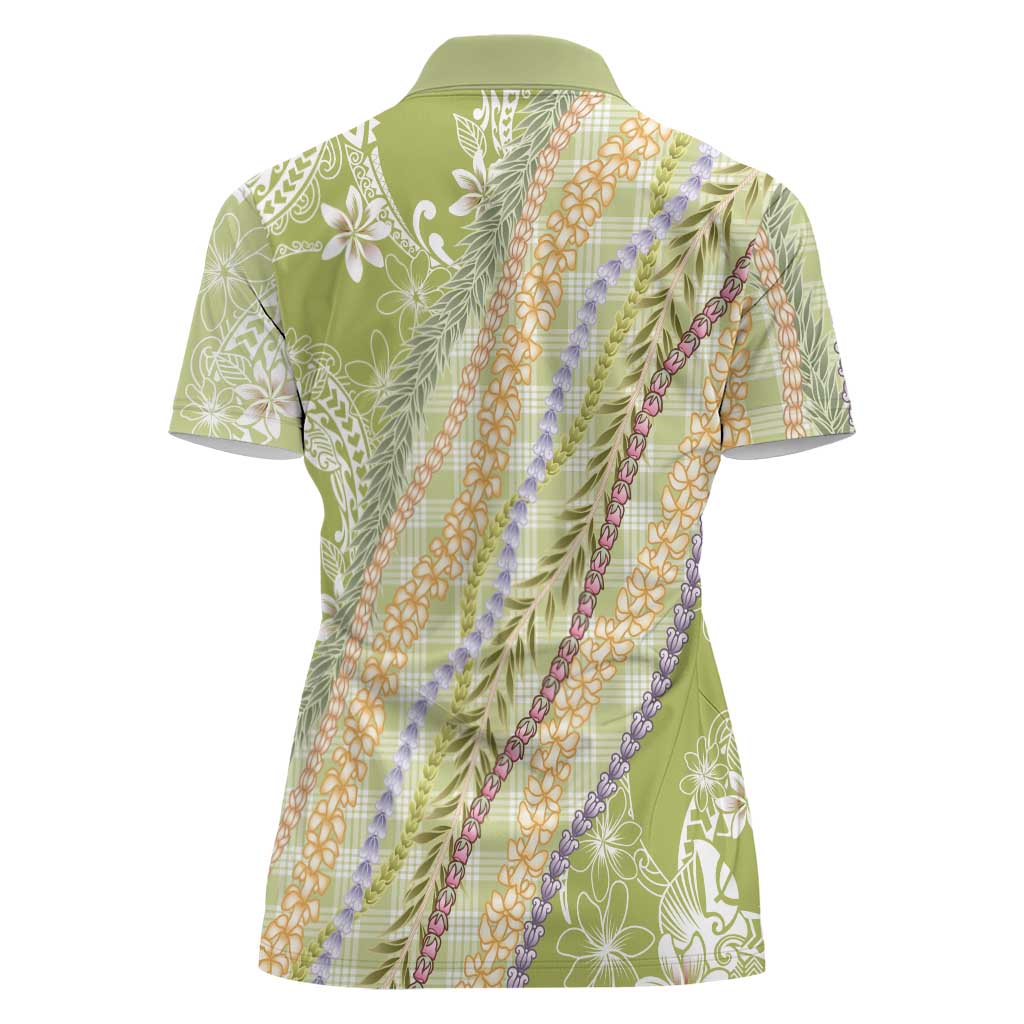 Green Palaka Hawaii Leis Women Polo Shirt Hawaiian-plaid Elegant Tropical Vibes - Polynesian Pride