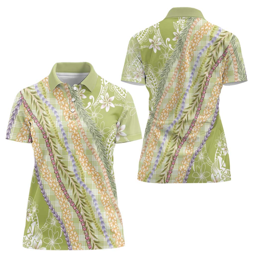Green Palaka Hawaii Leis Women Polo Shirt Hawaiian-plaid Elegant Tropical Vibes - Polynesian Pride