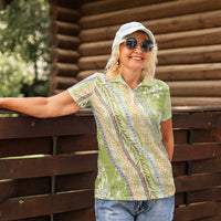 Green Palaka Hawaii Leis Women Polo Shirt Hawaiian-plaid Elegant Tropical Vibes - Polynesian Pride