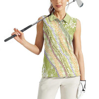 Green Palaka Hawaii Leis Women Sleeveless Polo Shirt Hawaiian-plaid Elegant Tropical Vibes - Polynesian Pride