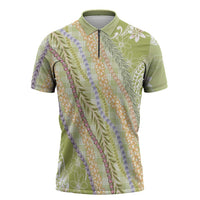 Green Palaka Hawaii Leis Zipper Polo Shirt Hawaiian-plaid Elegant Tropical Vibes - Polynesian Pride