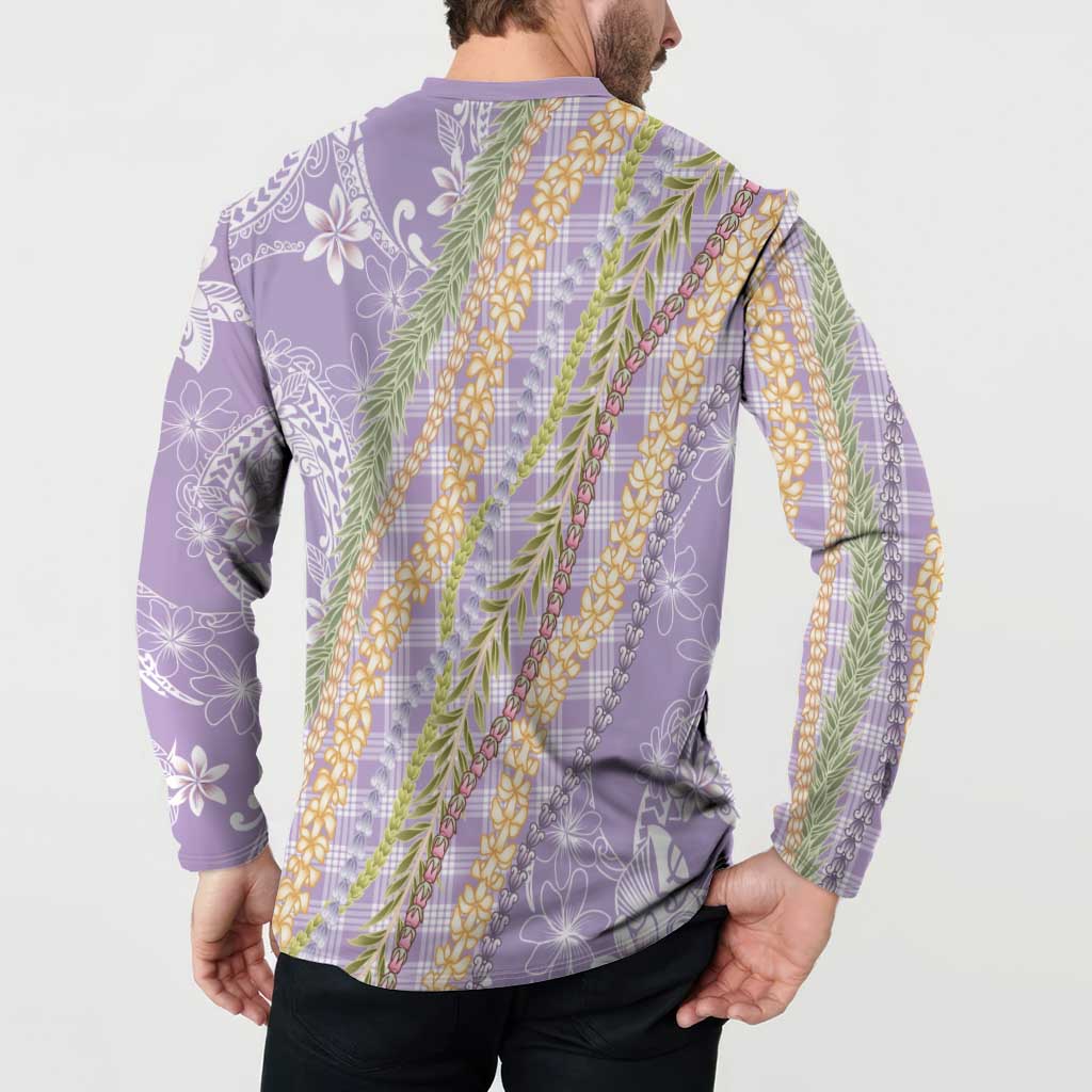 Purple Palaka Hawaii Leis Button Sweatshirt Hawaiian-plaid Elegant Tropical Vibes - Polynesian Pride