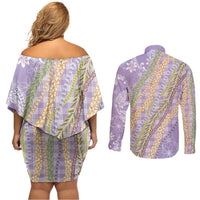 Purple Palaka Hawaii Leis Couples Matching Off Shoulder Short Dress and Long Sleeve Button Shirt Hawaiian-plaid Elegant Tropical Vibes LT14 - Polynesian Pride