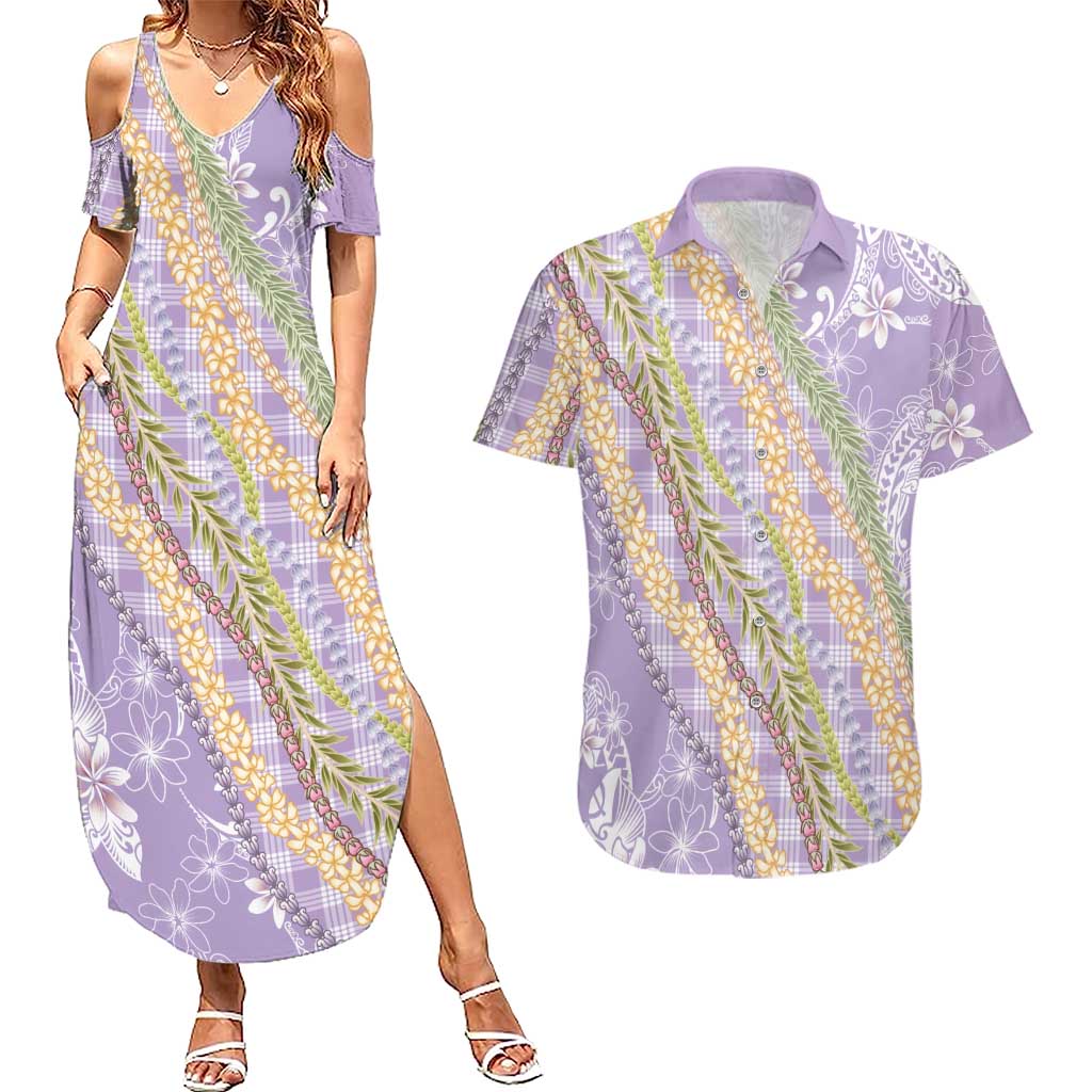 Purple Palaka Hawaii Leis Couples Matching Summer Maxi Dress and Hawaiian Shirt Hawaiian-plaid Elegant Tropical Vibes - Polynesian Pride