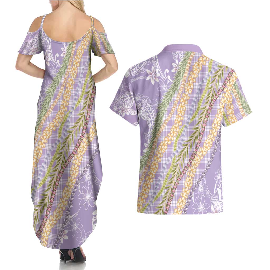 Purple Palaka Hawaii Leis Couples Matching Summer Maxi Dress and Hawaiian Shirt Hawaiian-plaid Elegant Tropical Vibes - Polynesian Pride
