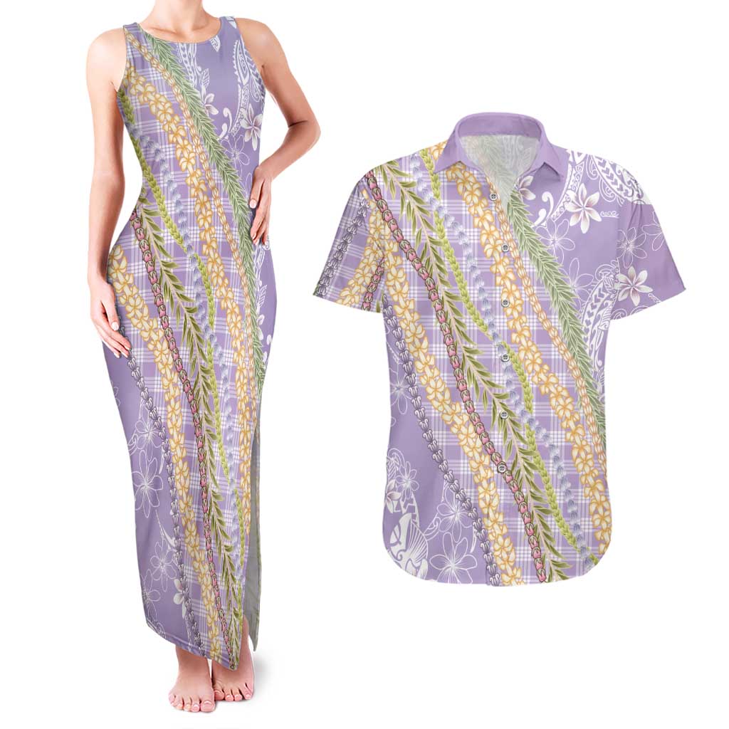 Purple Palaka Hawaii Leis Couples Matching Tank Maxi Dress and Hawaiian Shirt Hawaiian-plaid Elegant Tropical Vibes - Polynesian Pride