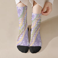 Purple Palaka Hawaii Leis Crew Socks Hawaiian-plaid Elegant Tropical Vibes LT14 Crew Socks Purple - Polynesian Pride
