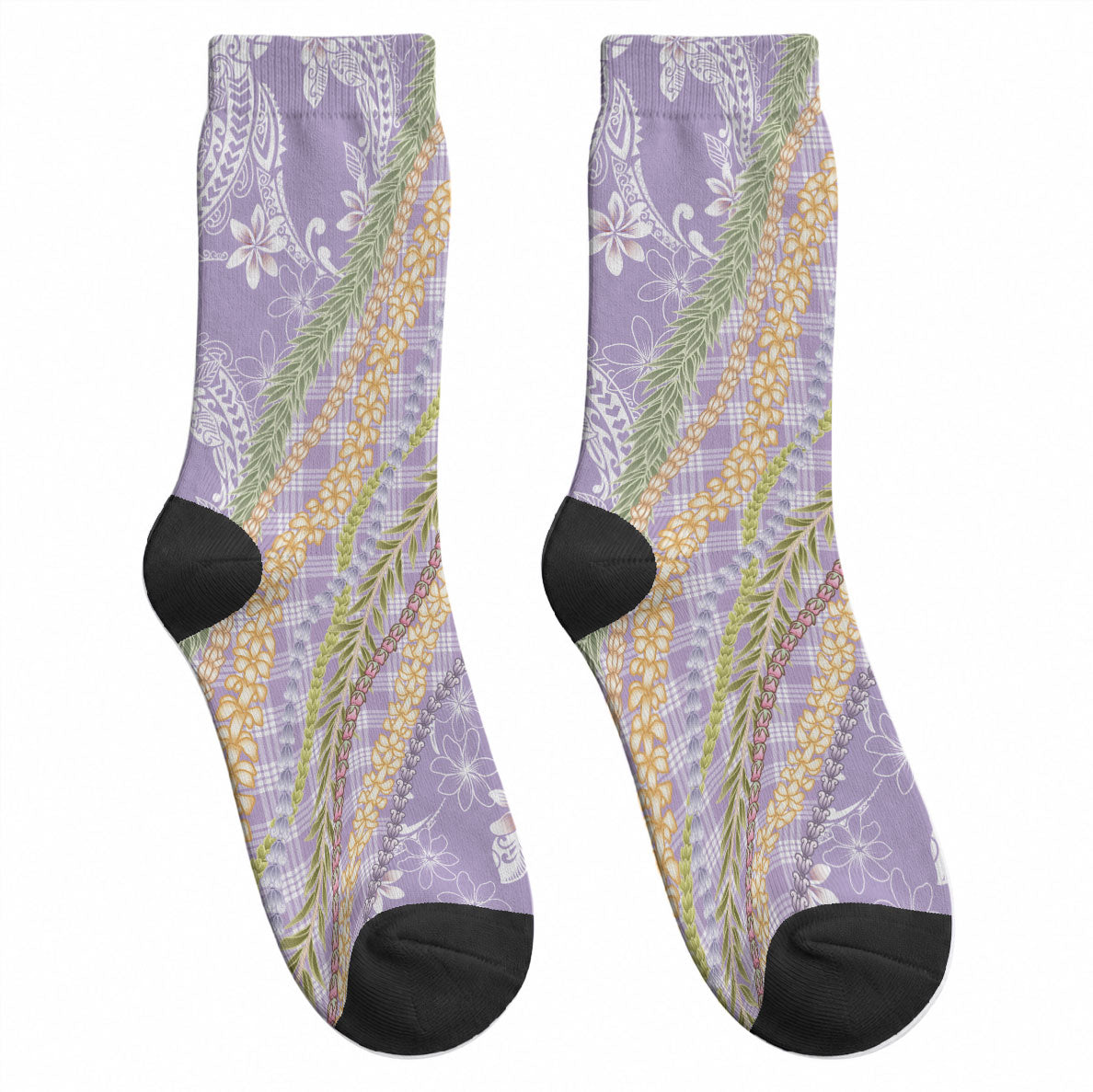 Purple Palaka Hawaii Leis Crew Socks Hawaiian-plaid Elegant Tropical Vibes LT14 - Polynesian Pride