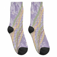 Purple Palaka Hawaii Leis Crew Socks Hawaiian-plaid Elegant Tropical Vibes LT14 - Polynesian Pride