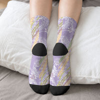 Purple Palaka Hawaii Leis Crew Socks Hawaiian-plaid Elegant Tropical Vibes LT14 - Polynesian Pride