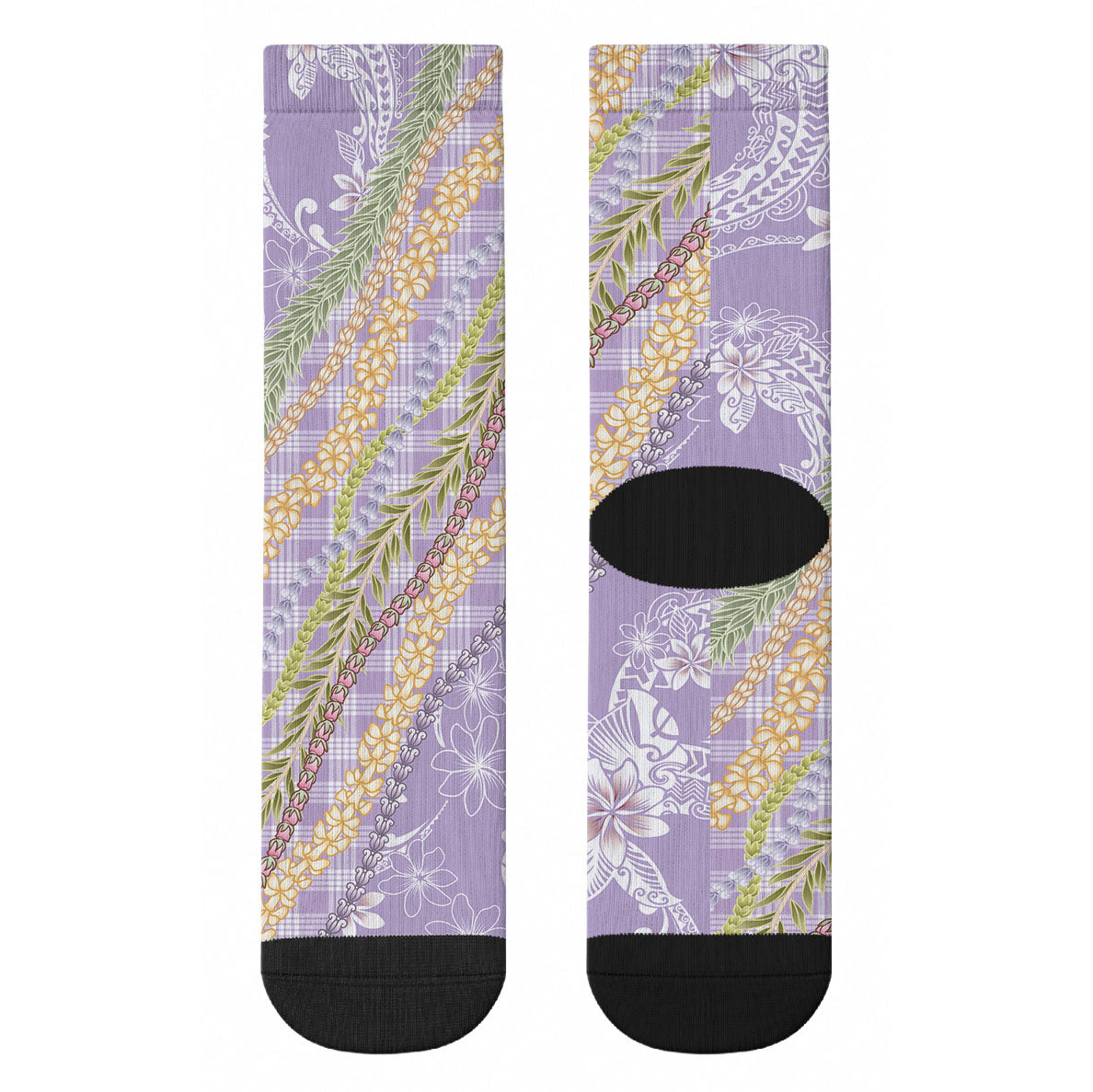 Purple Palaka Hawaii Leis Crew Socks Hawaiian-plaid Elegant Tropical Vibes LT14 - Polynesian Pride