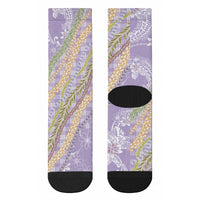 Purple Palaka Hawaii Leis Crew Socks Hawaiian-plaid Elegant Tropical Vibes LT14 - Polynesian Pride