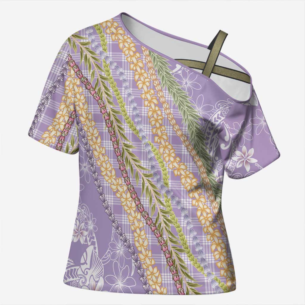 Purple Palaka Hawaii Leis Cross Shoulder Shirt Hawaiian-plaid Elegant Tropical Vibes - Polynesian Pride