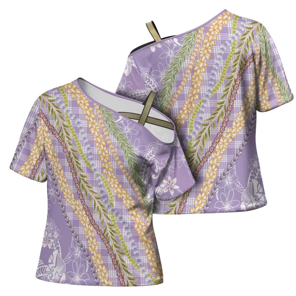 Purple Palaka Hawaii Leis Cross Shoulder Shirt Hawaiian-plaid Elegant Tropical Vibes - Polynesian Pride