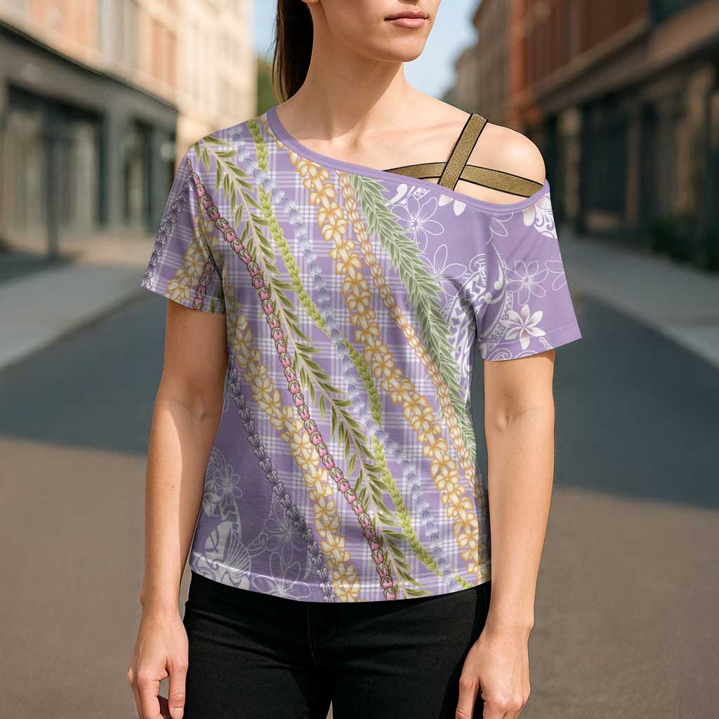 Purple Palaka Hawaii Leis Cross Shoulder Shirt Hawaiian-plaid Elegant Tropical Vibes - Polynesian Pride