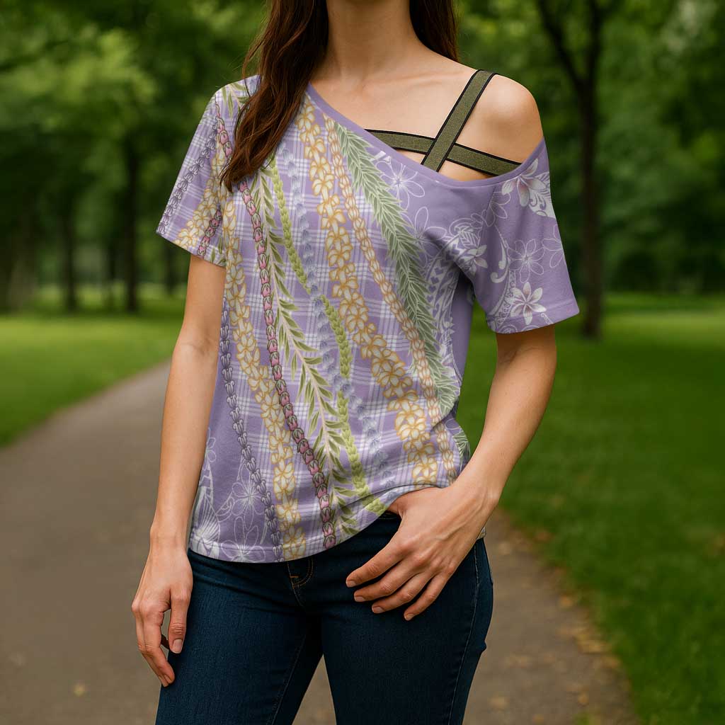 Purple Palaka Hawaii Leis Cross Shoulder Shirt Hawaiian-plaid Elegant Tropical Vibes - Polynesian Pride