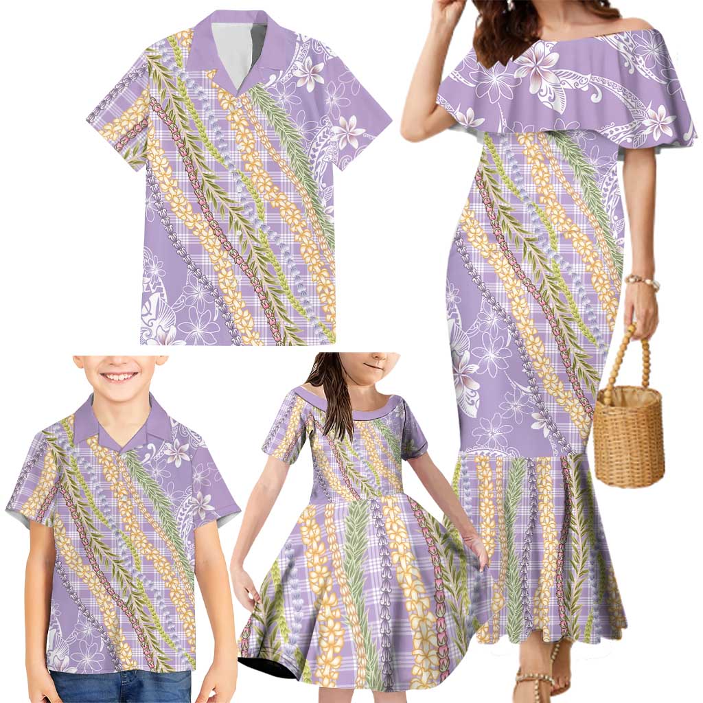 Purple Palaka Hawaii Leis Family Matching Mermaid Dress and Hawaiian Shirt Hawaiian-plaid Elegant Tropical Vibes LT14 - Polynesian Pride