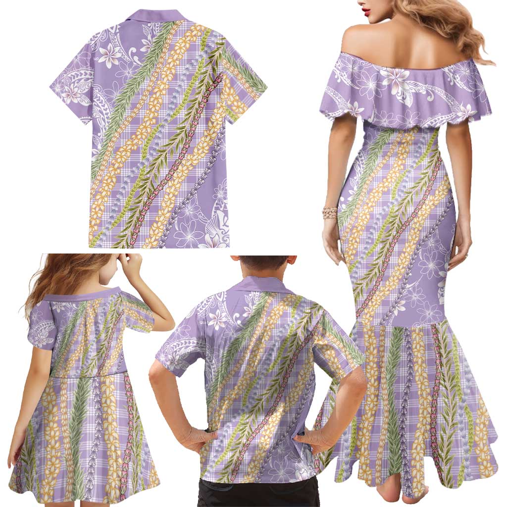 Purple Palaka Hawaii Leis Family Matching Mermaid Dress and Hawaiian Shirt Hawaiian-plaid Elegant Tropical Vibes LT14 - Polynesian Pride