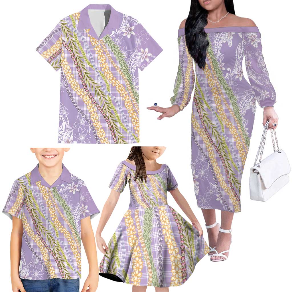 Purple Palaka Hawaii Leis Family Matching Off The Shoulder Long Sleeve Dress and Hawaiian Shirt Hawaiian-plaid Elegant Tropical Vibes LT14 - Polynesian Pride