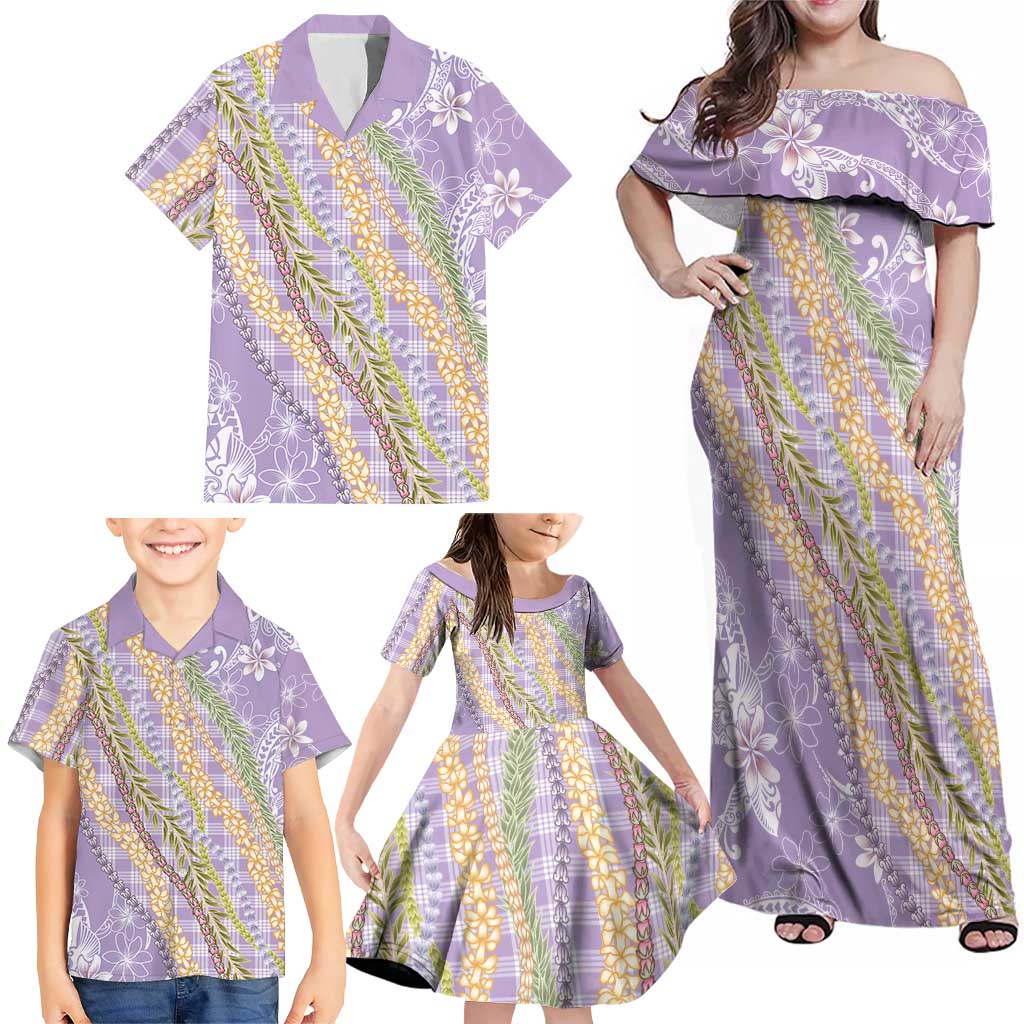 Purple Palaka Hawaii Leis Family Matching Off Shoulder Maxi Dress and Hawaiian Shirt Hawaiian-plaid Elegant Tropical Vibes LT14 - Polynesian Pride