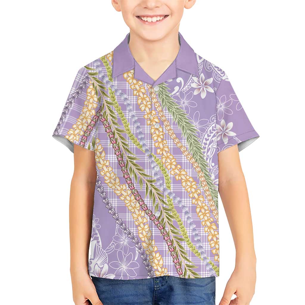 Purple Palaka Hawaii Leis Family Matching Off Shoulder Maxi Dress and Hawaiian Shirt Hawaiian-plaid Elegant Tropical Vibes LT14 Son's Shirt Purple - Polynesian Pride
