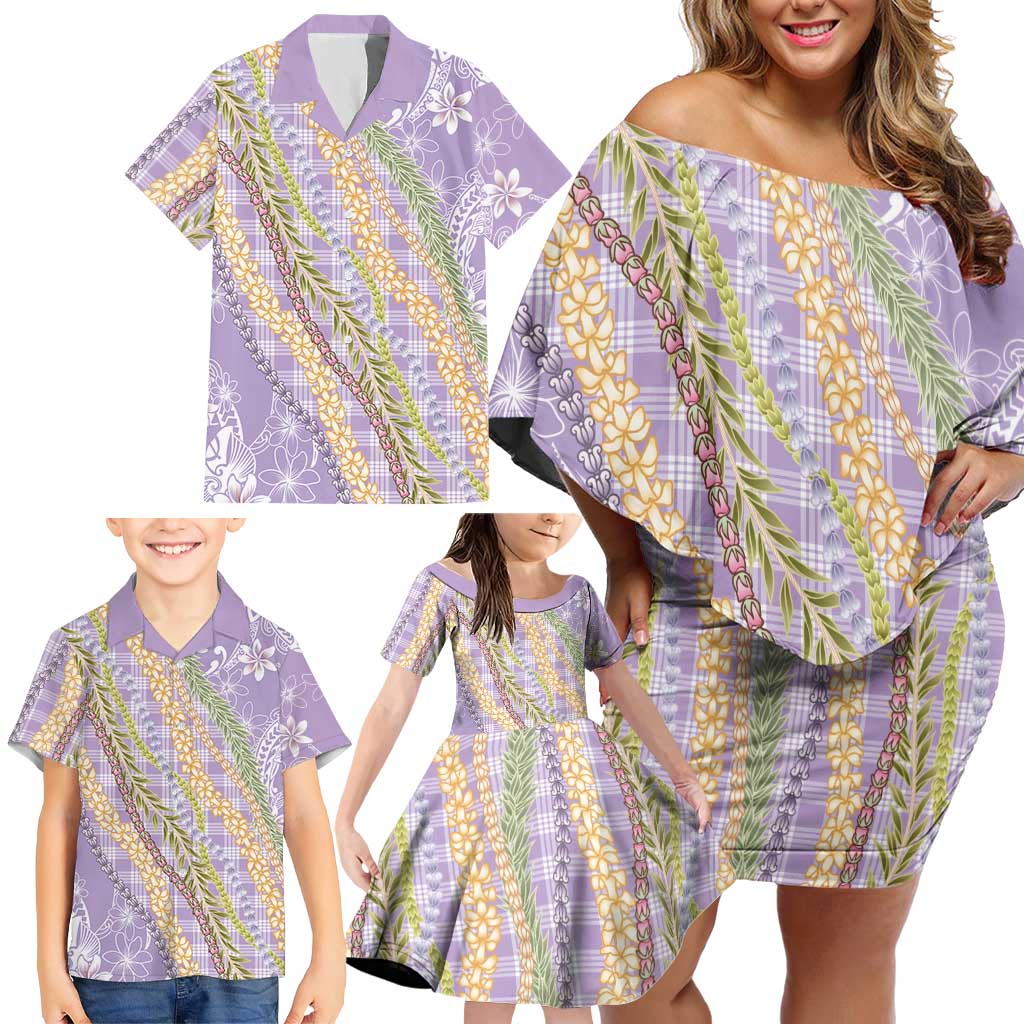 Purple Palaka Hawaii Leis Family Matching Off Shoulder Short Dress and Hawaiian Shirt Hawaiian-plaid Elegant Tropical Vibes LT14 - Polynesian Pride