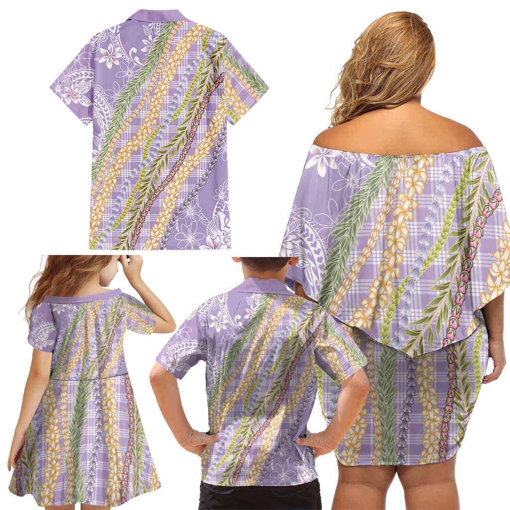Purple Palaka Hawaii Leis Family Matching Off Shoulder Short Dress and Hawaiian Shirt Hawaiian-plaid Elegant Tropical Vibes LT14 - Polynesian Pride