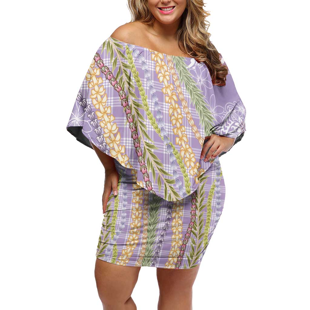 Purple Palaka Hawaii Leis Family Matching Off Shoulder Short Dress and Hawaiian Shirt Hawaiian-plaid Elegant Tropical Vibes LT14 Mom's Dress Purple - Polynesian Pride