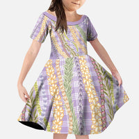 Purple Palaka Hawaii Leis Family Matching Puletasi and Hawaiian Shirt Hawaiian-plaid Elegant Tropical Vibes LT14 Daughter's Dress Purple - Polynesian Pride