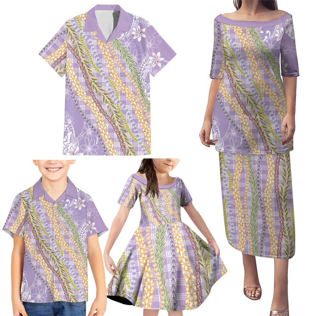 Purple Palaka Hawaii Leis Family Matching Puletasi and Hawaiian Shirt Hawaiian-plaid Elegant Tropical Vibes LT14 - Polynesian Pride