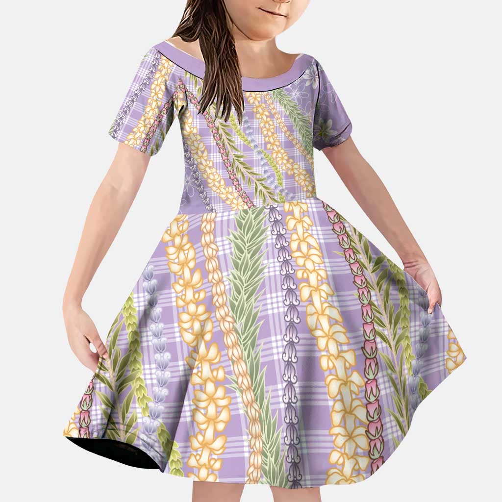 Purple Palaka Hawaii Leis Family Matching Short Sleeve Bodycon Dress and Hawaiian Shirt Hawaiian-plaid Elegant Tropical Vibes LT14 Daughter's Dress Purple - Polynesian Pride