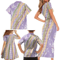 Purple Palaka Hawaii Leis Family Matching Short Sleeve Bodycon Dress and Hawaiian Shirt Hawaiian-plaid Elegant Tropical Vibes LT14 - Polynesian Pride