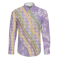 Purple Palaka Hawaii Leis Family Matching Summer Maxi Dress and Hawaiian Shirt Hawaiian-plaid Elegant Tropical Vibes LT14 Dad's Shirt - Long Sleeve Purple - Polynesian Pride